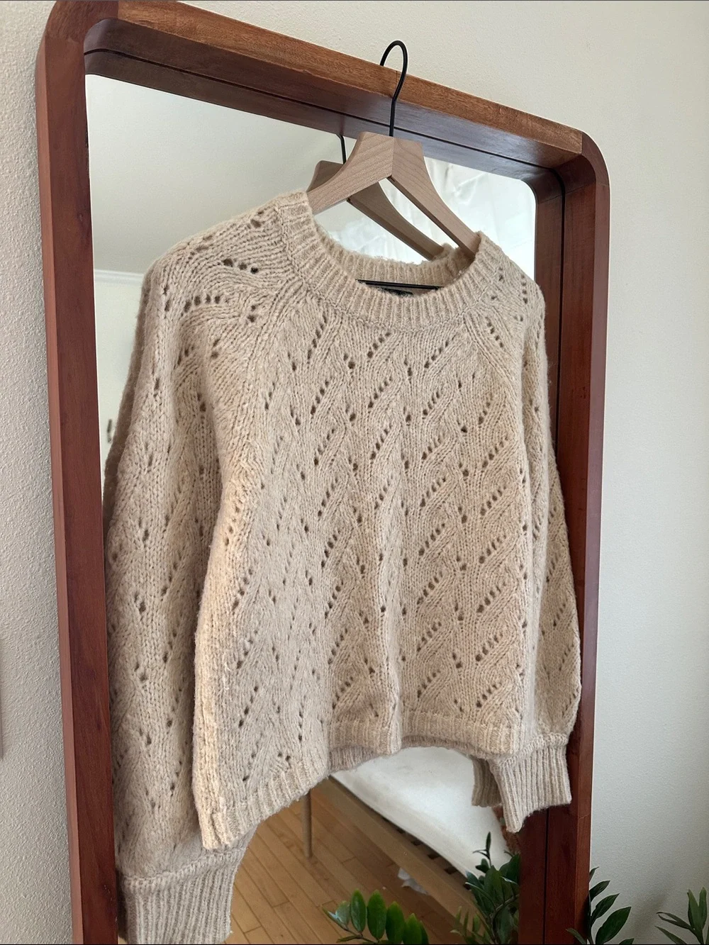 J. Crew Pointelle Crewneck Sweater Heather Cream Tan Size S
